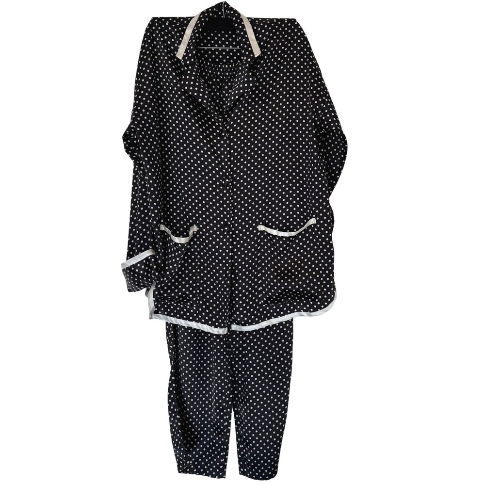 Y2K Victoria's Secret Pajama 3 Pc Set Small Black‎ White Polka Dot Button Down